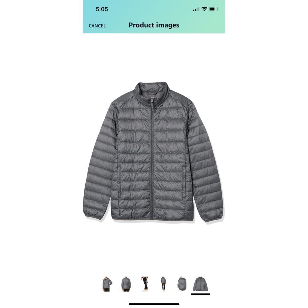 AMAZON ESSENTIALS  heathered charcoal men’s lightweight puffer